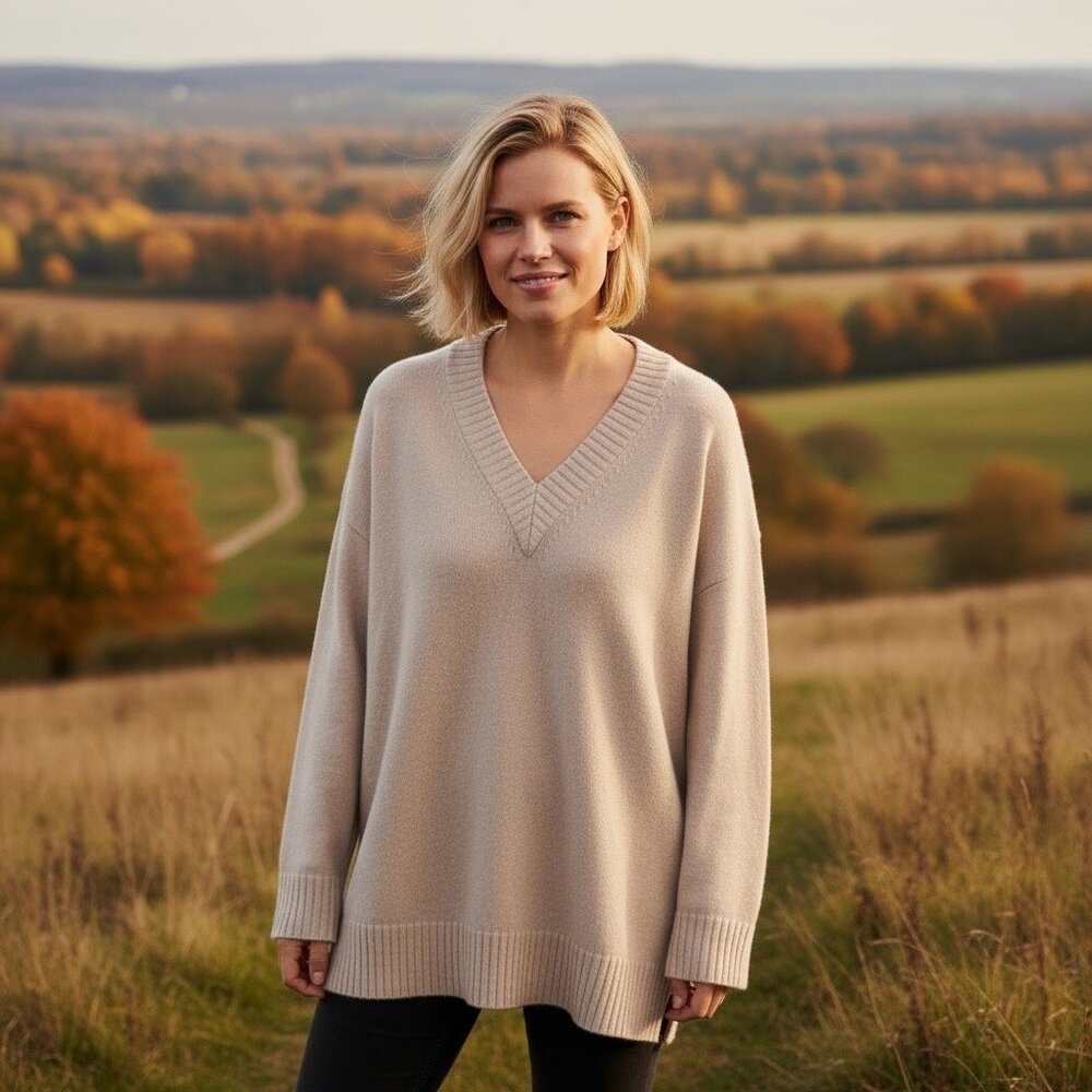 Athleta Cream V-Neck Sweater